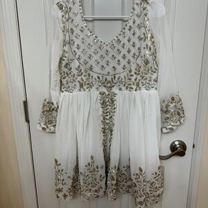 Elegant White and Gold Embroidered Dress